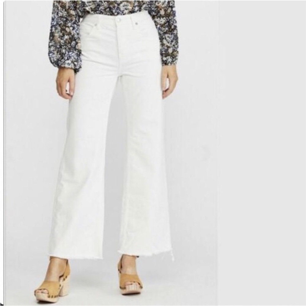 We The Free Wide Leg Button Fly Raw Hem Jean in White Out